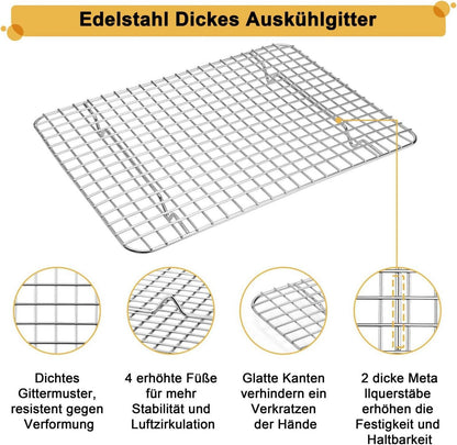Edelstahl Backblech mit Abkühlgitter Set 31,4x24,6x2,5cm Spülmaschinenfest