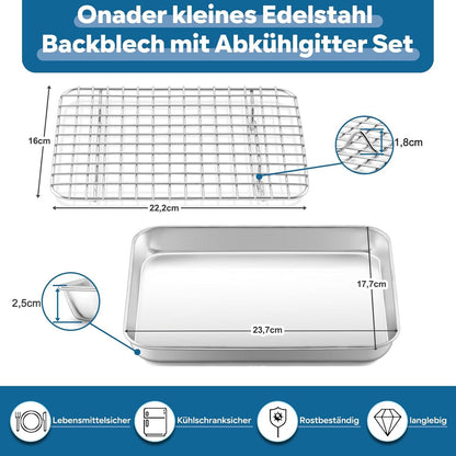 Onader Backblech mit Abkühlgitter Set 23,7x17,7x2,5cm