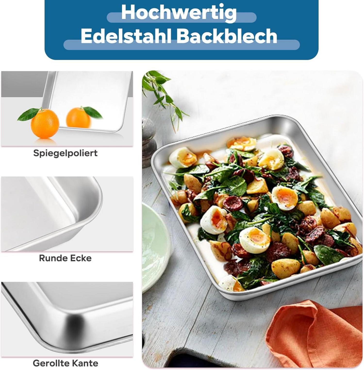 Onader Edelstahl Mini Backblech mit Abkühlgitter Set 23,7x17,7x2,5cm