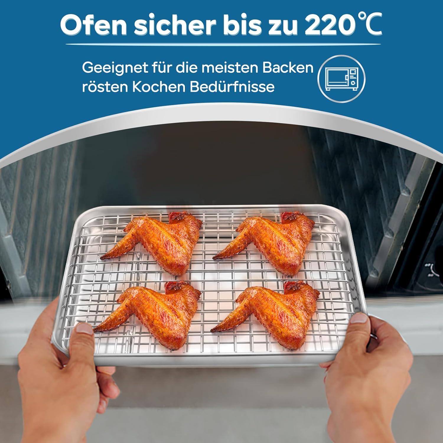Edelstahl Mini Backblech Abkühlgitter Set 23,7x17,7x2,5cm robust & langlebig
