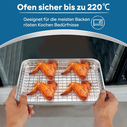 Edelstahl Mini Backblech Abkühlgitter Set 23,7x17,7x2,5cm robust & langlebig
