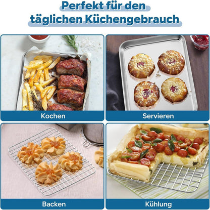 Edelstahl Mini Backblech Abkühlgitter Set 23,7x17,7x2,5cm robust & langlebig