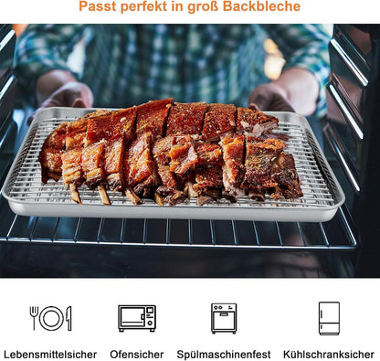Edelstahl Backblech Kuchengitter Set Rechteckig 40.5x30.5cm Spülmaschinenfest