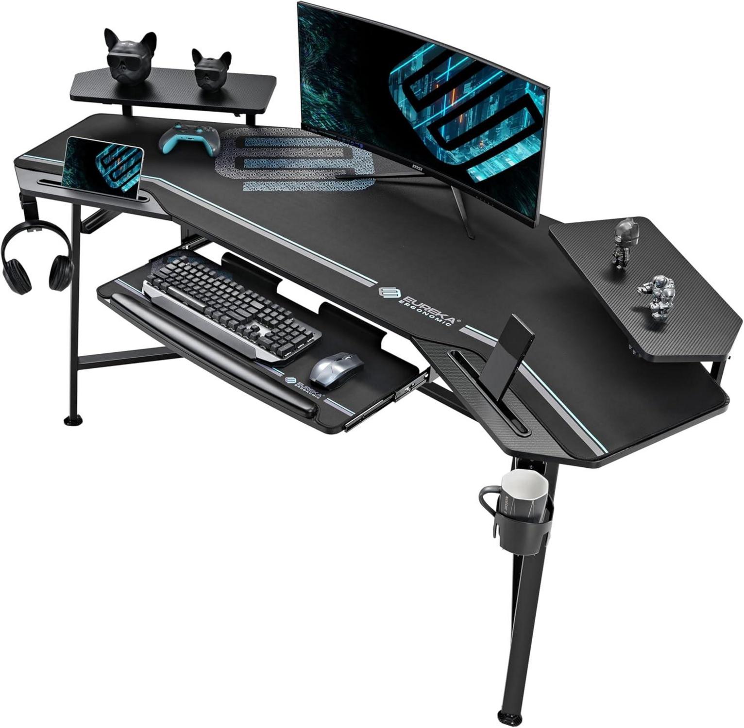 Gaming Tisch mit LED 182x76cm Flügelform Computertisch