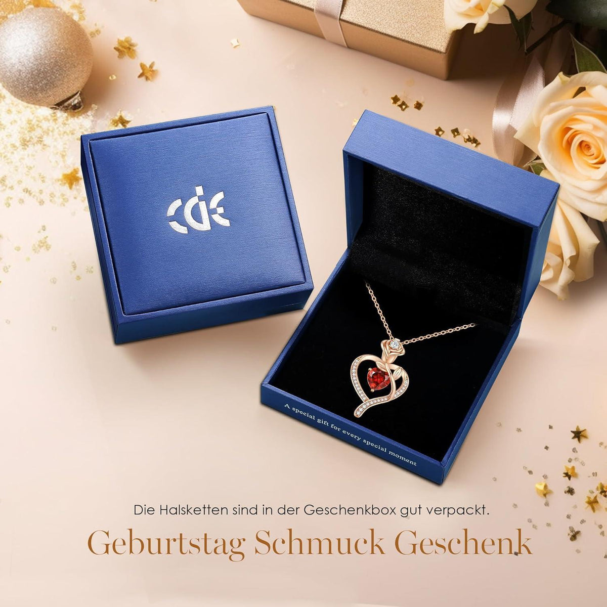 Herz Halskette Damen Rosegold mit Geburtsstein Sterling Silber 925