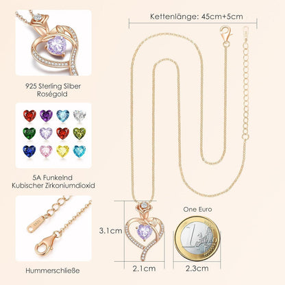Herz Halskette Rosegold mit Geburtsstein aus 925 Sterling Silber