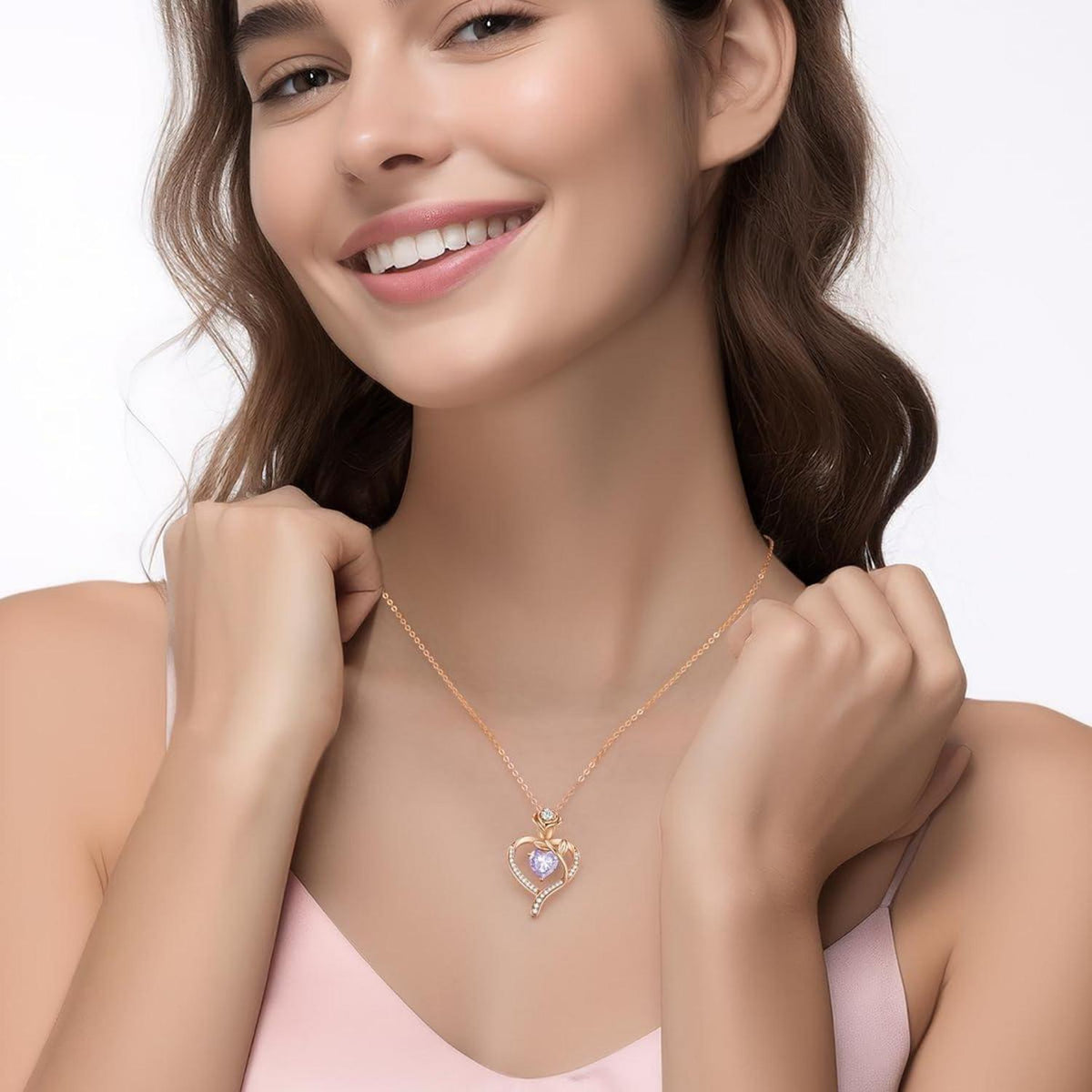 Herz Halskette Rosegold mit Geburtsstein aus 925 Sterling Silber
