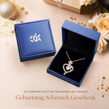 Herz Halskette Rosegold mit Geburtsstein aus 925 Sterling Silber