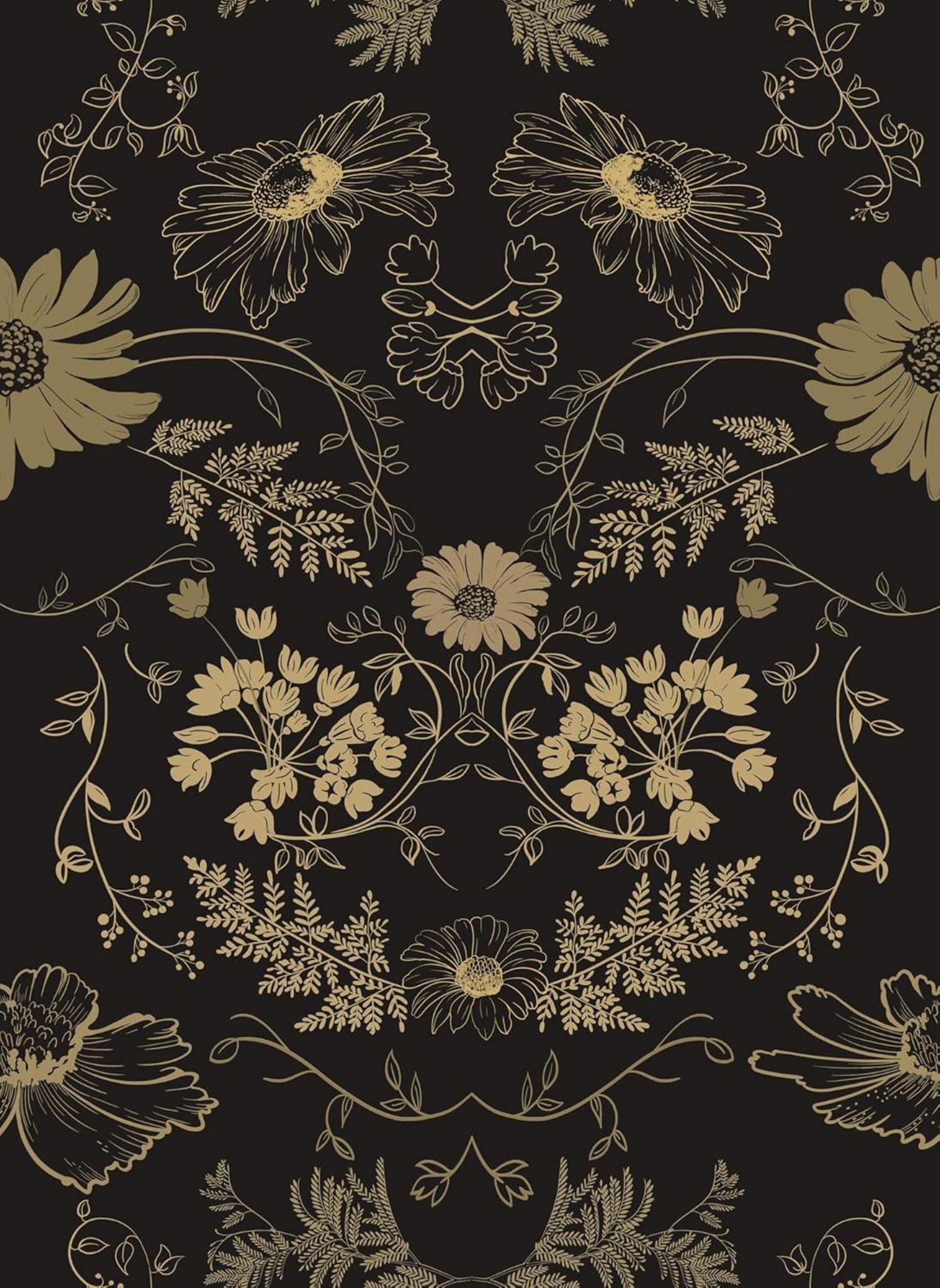 Selbstklebende Tapete Blume Schwarz Gold 0.4W x 10L m