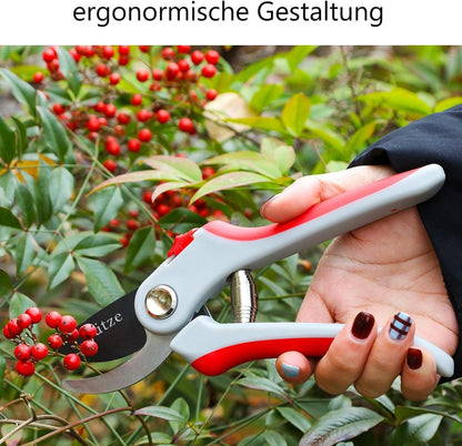 Gartenschere Rosenschere Bypass Schneide Baumscheren SK5 Stahl 20,5cm