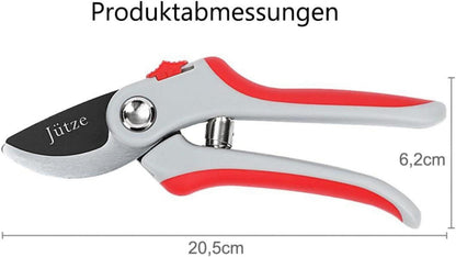 Jütze Gartenscheren Rosenschere mit Bypass-Schneide, Baumscheren Rebenschere SK5 Stahl-Klingen 20,5 cm