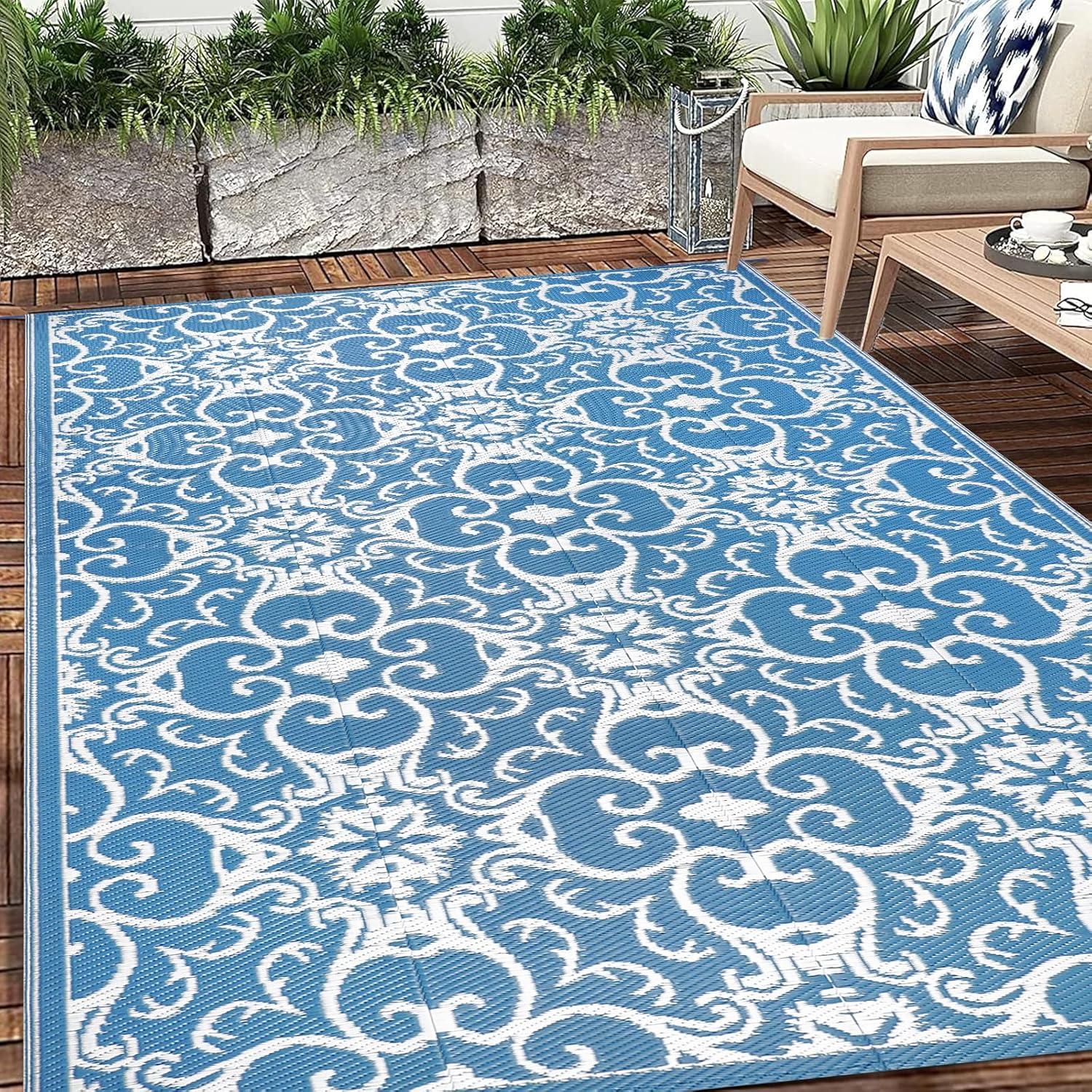 Outdoor Teppich 150x245cm Wetterfest Kunststoff Wendbar für Garten Terrasse