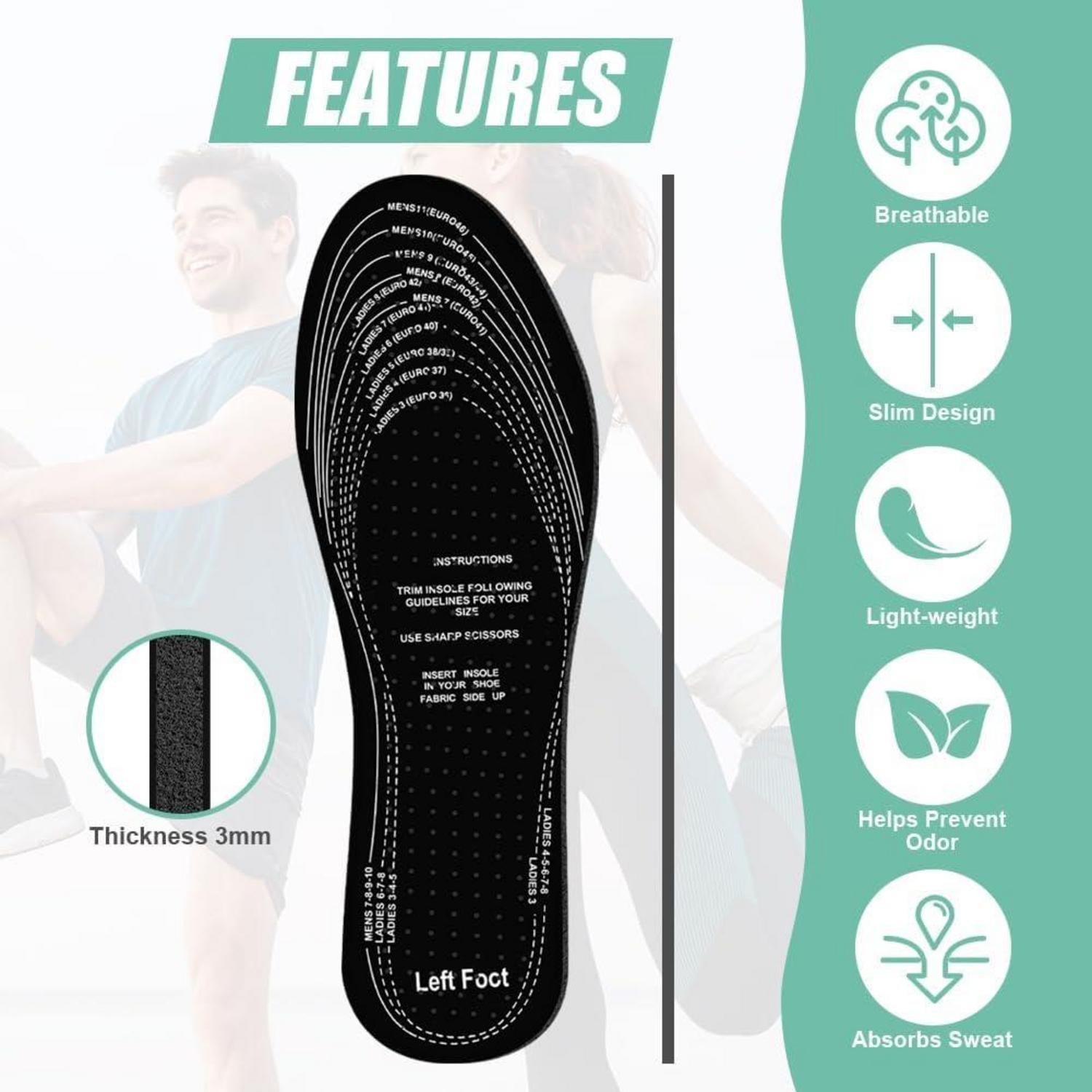 AMFUN Aktivkohle Einlegesohlen 6 Paar Hygienische Schuheinlage Sneaker Stiefel