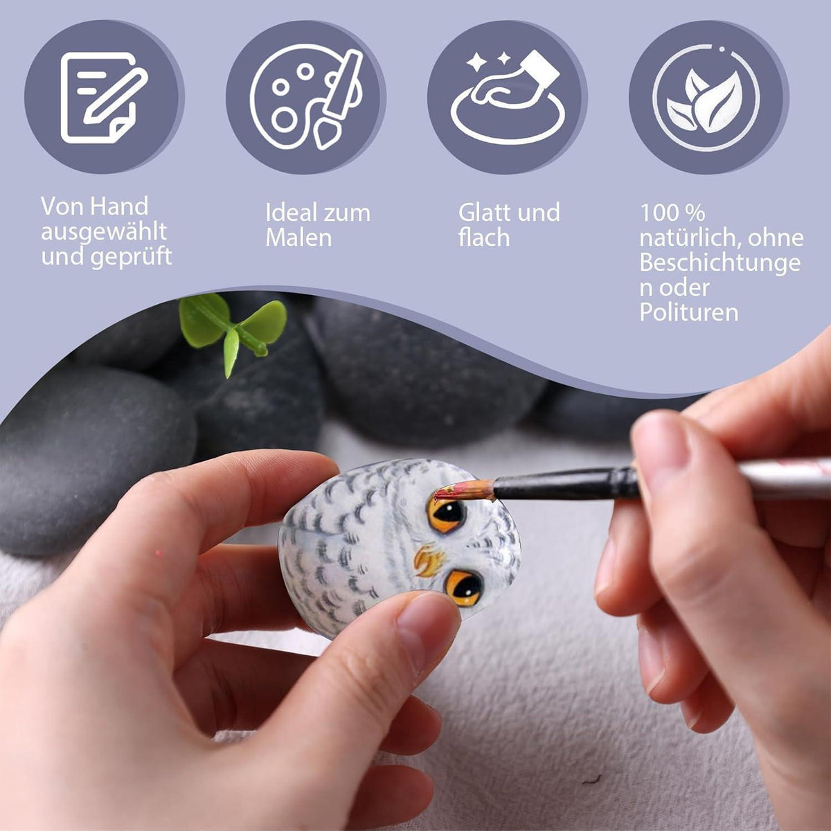 Flache Steine zum Bemalen, 20 Stück Natursteine 4-7cm für Deko