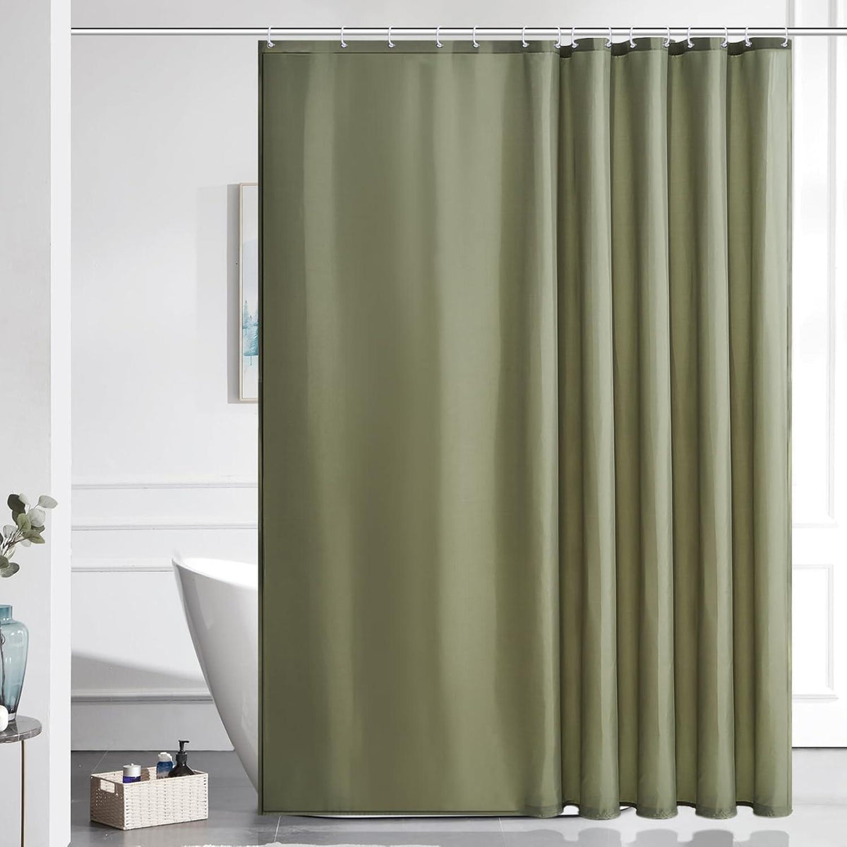 Duschvorhang Überlänge Salbei Grün 200x200cm mit Haken