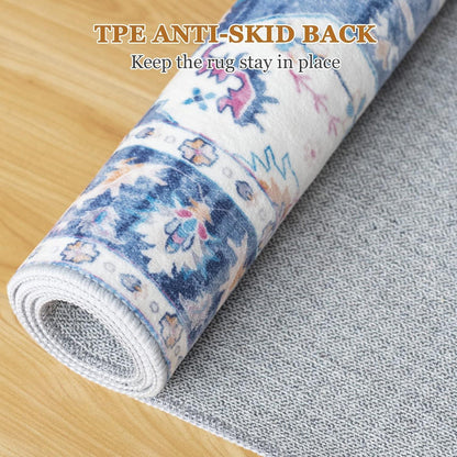 Vintage Kurzflor Teppich Blau 300x400 cm - Wohnzimmer Teppich