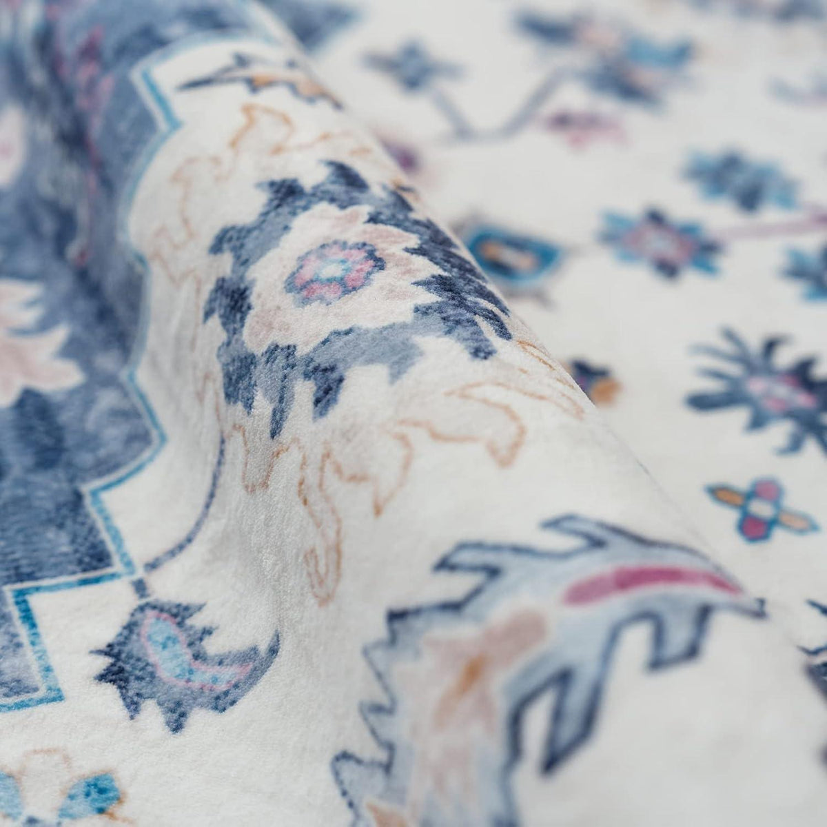 Vintage Kurzflor Teppich Blau 300x400 cm - Wohnzimmer Teppich