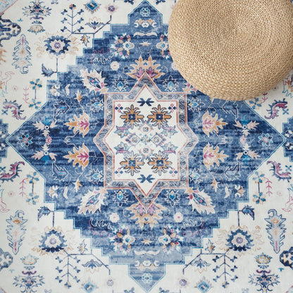 Vintage Kurzflor Teppich Blau 300x400 cm - Wohnzimmer Teppich