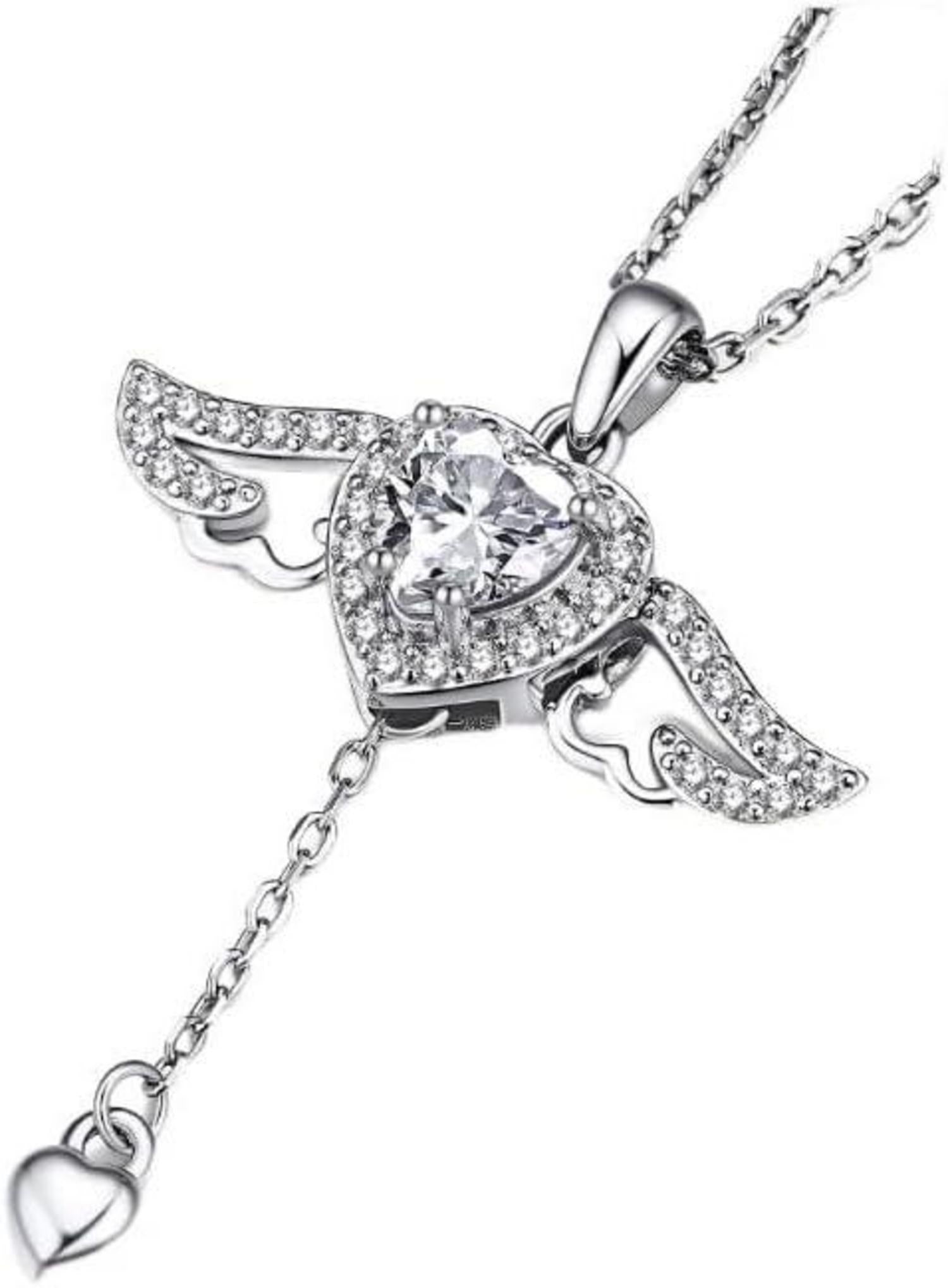 Moissanit Halskette Damen 925 Silber Anhänger Engelsflügel