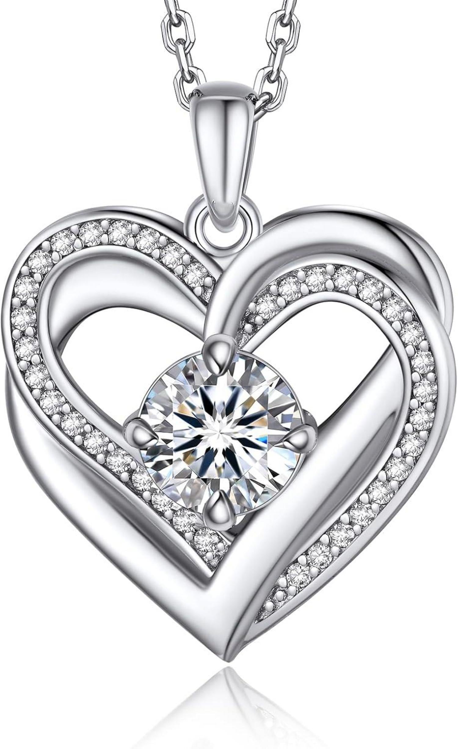 Moissanite Herz Halskette Silber 925 Anhänger Rose Herz Personalisiert