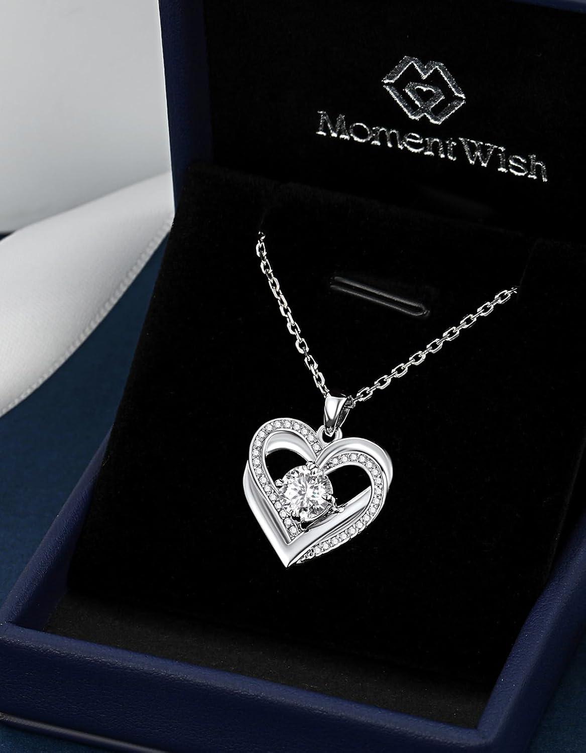 Moissanite Herz Halskette 1 Karat 925 Silber Anhänger Rose Geschenkbox