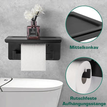 Toilettenpapierhalter Selbstklebend mit Ablage Schwarz 19cm