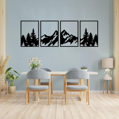 Metall Berg Wandkunst Dekor Set 4 Stück Wald Berge Rahmen Natur Eco