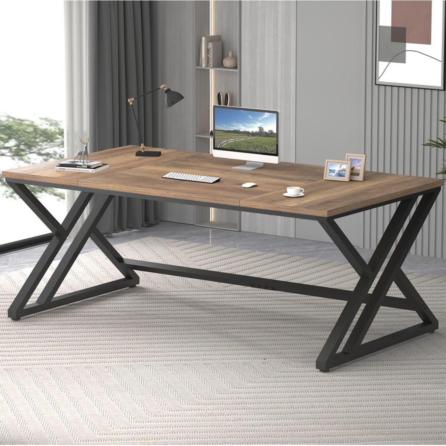 Rustikaler großer Industrie Computertisch Holz PC Arbeitszimmer Büro