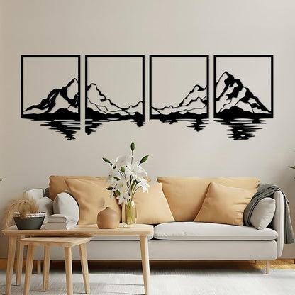 Metall Berg Wandkunst Set 4 große Berge Dekor Bergfluss 180x56cm