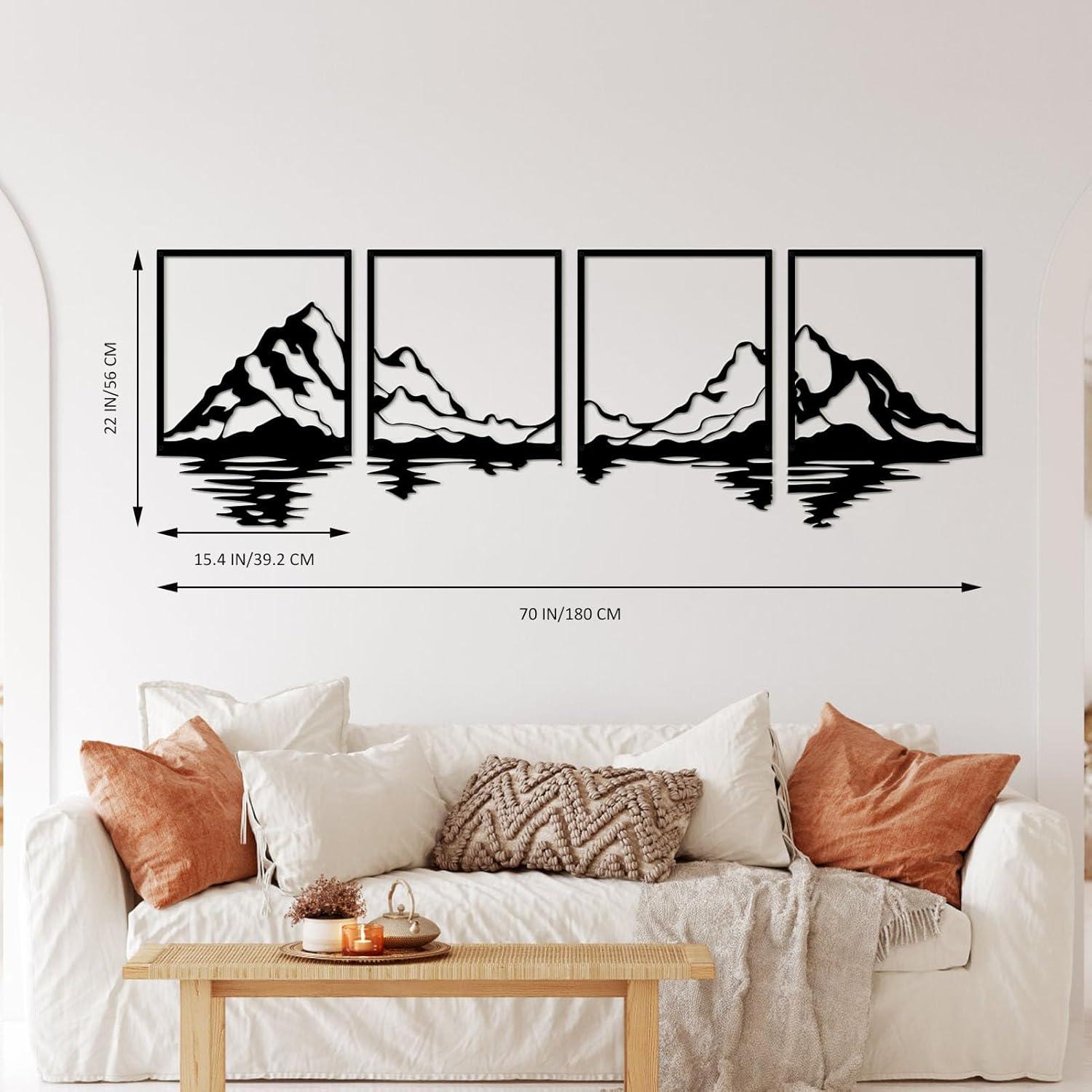 Metall Berg Wandkunst Set 4 große Berge Dekor Bergfluss 180x56cm