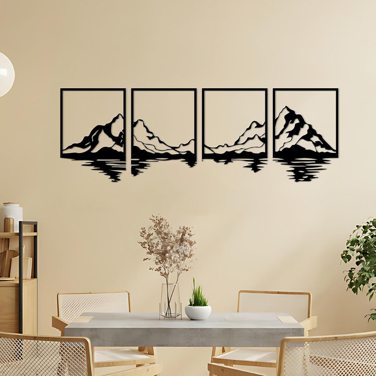 Große Metall-Berg-Wandkunst 4er Set für Wohnzimmer Büro 71x22 Zoll