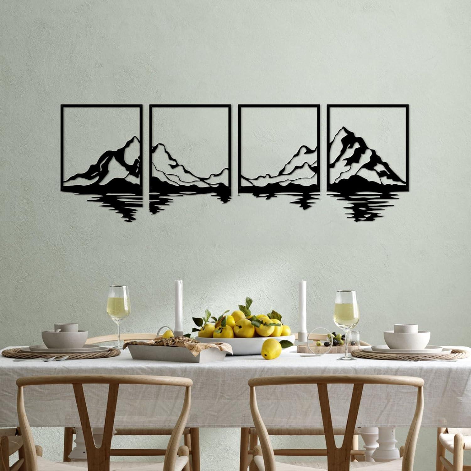 Metall Berg Wandkunst Set 4 Stück Walddekor Rahmen schwarz 71x22