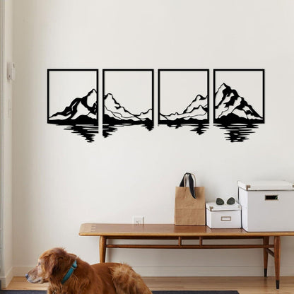 Große Metall-Berg-Wandkunst 4er Set für Wohnzimmer Büro 71x22 Zoll