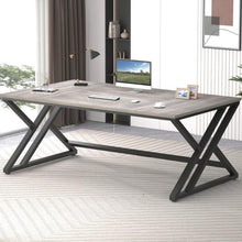 Großer Schreibtisch 180x80cm Grau Eiche mit Metallgestell