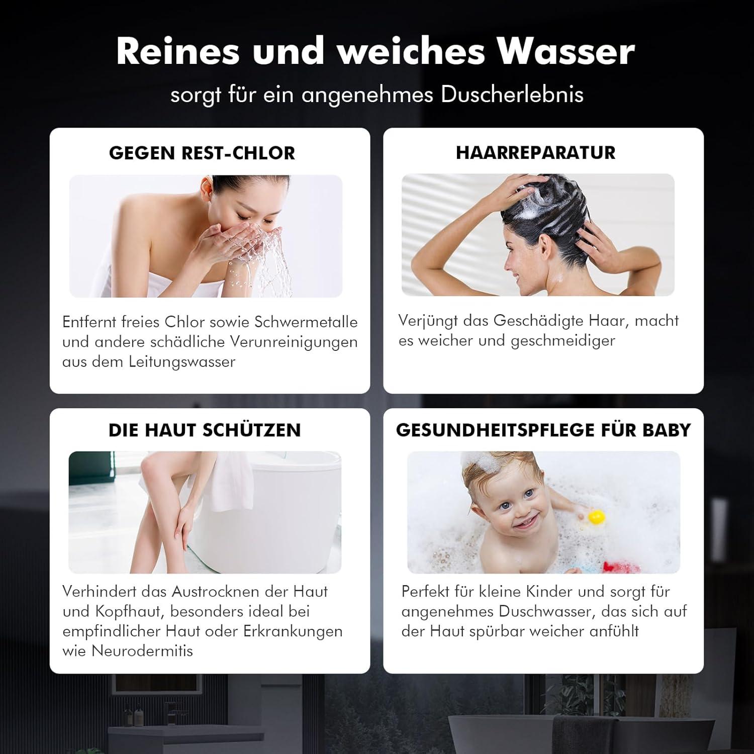 Duschkopf mit Filter Hochdruck Handbrause 3 Strahlarten Schwarz