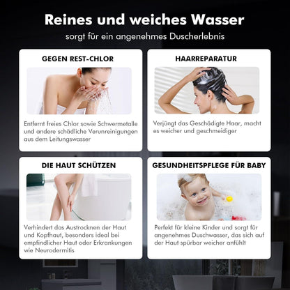 Duschkopf mit Filter Hochdruck Handbrause 3 Strahlarten Schwarz