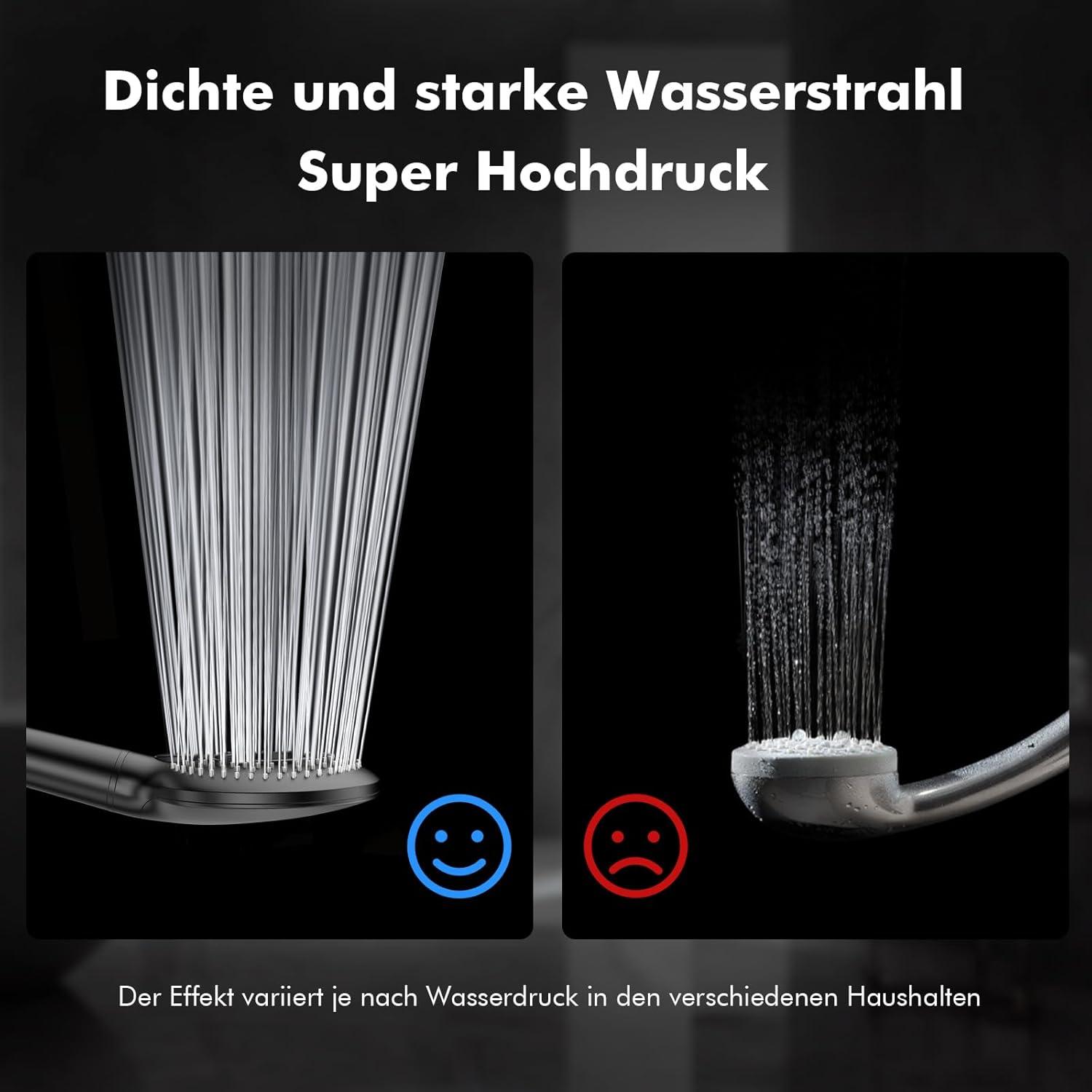 MEKO Hochdruck Duschkopf Filter 3 Strahlarten Schwarz 15 Schichten