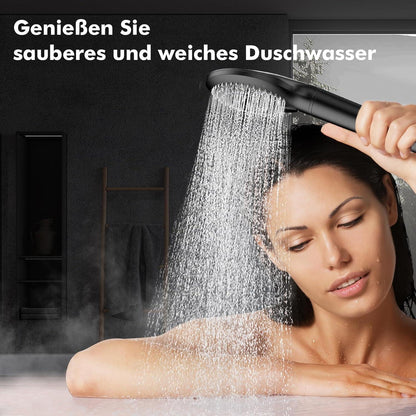 MEKO Hochdruck Duschkopf Filter 3 Strahlarten Schwarz 15 Schichten