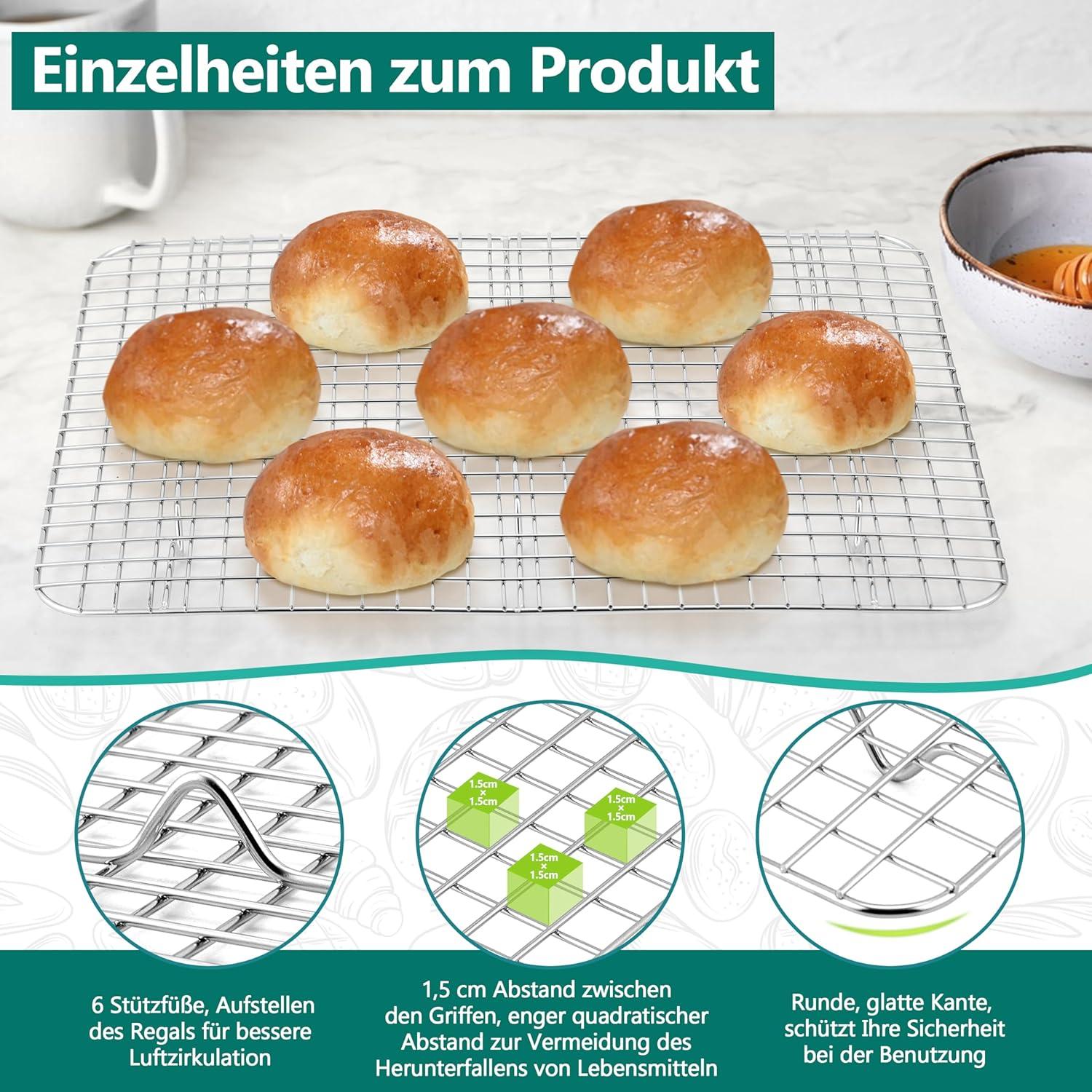 Auskühlgitter Edelstahl 2er Set Groß 39x28,7x2cm Kuchen Backgitter