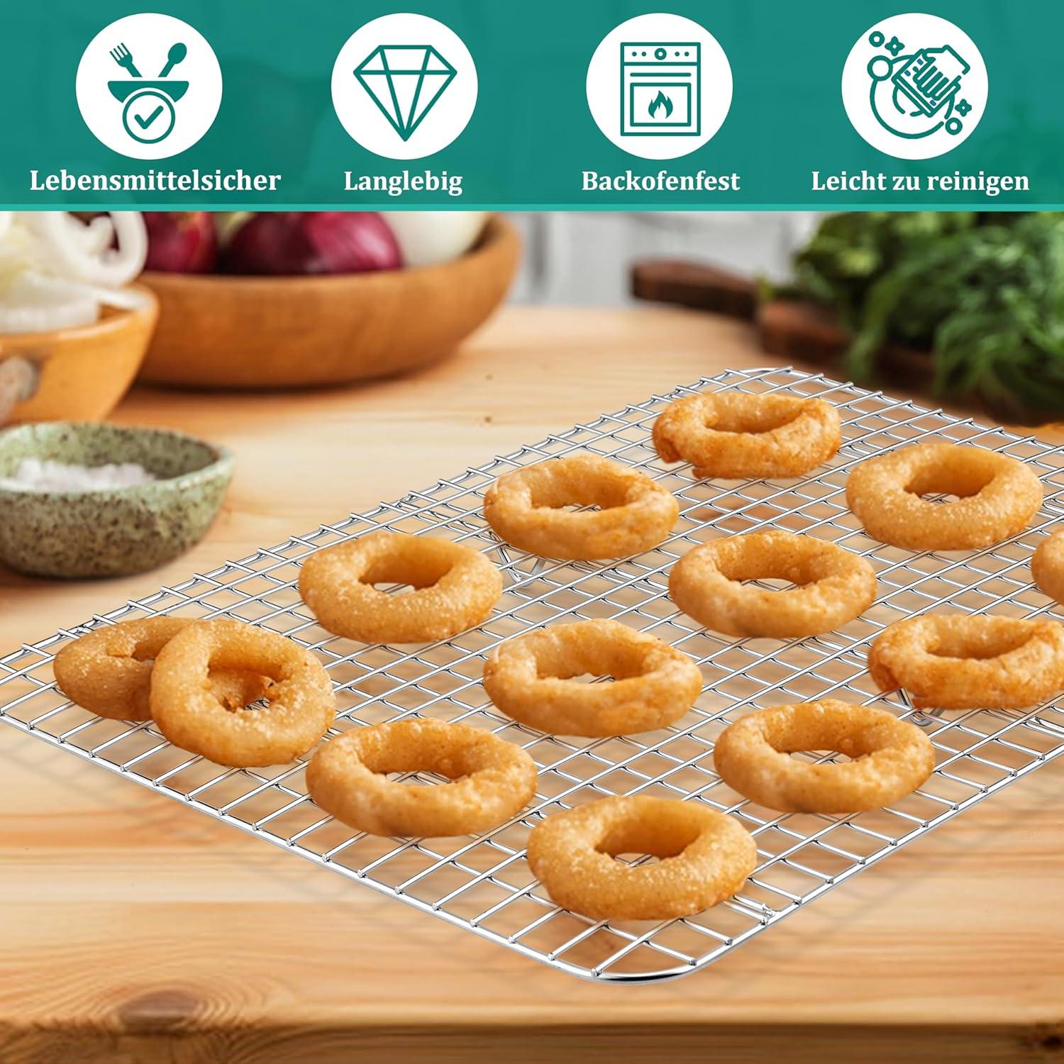 Auskühlgitter Edelstahl 2er Set Groß 39x28,7x2cm für Backen & Kühlen