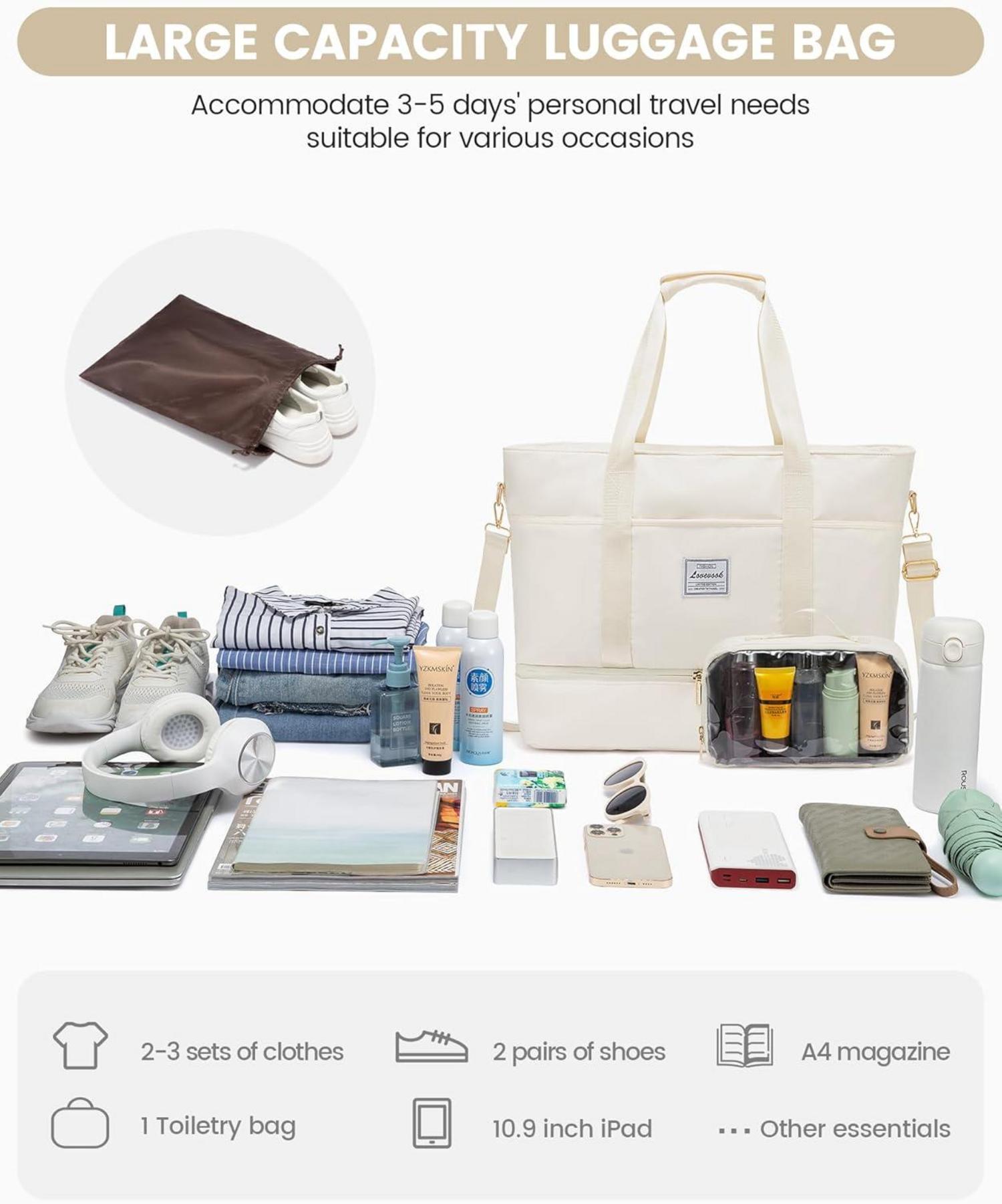 Wasserdichte Reisetasche Damen mit Schuhfach, Weekender
