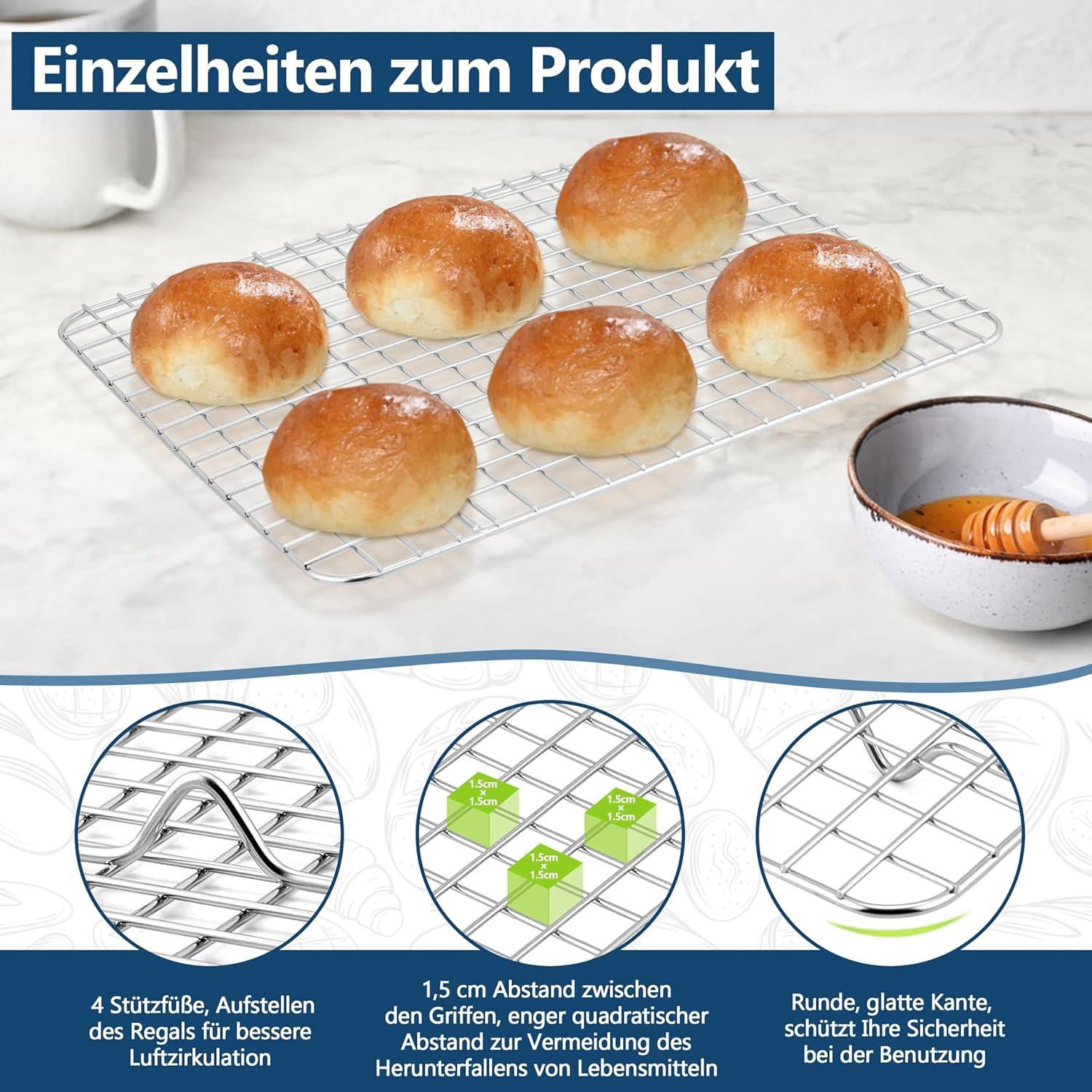 2er Set Edelstahl Kuchengitter 29,7x22,7x1,8cm - Spülmaschinenfest