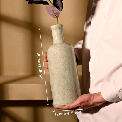 Keramikvase grüne Vintage für Blumen Tischdeko rustikal 30cm