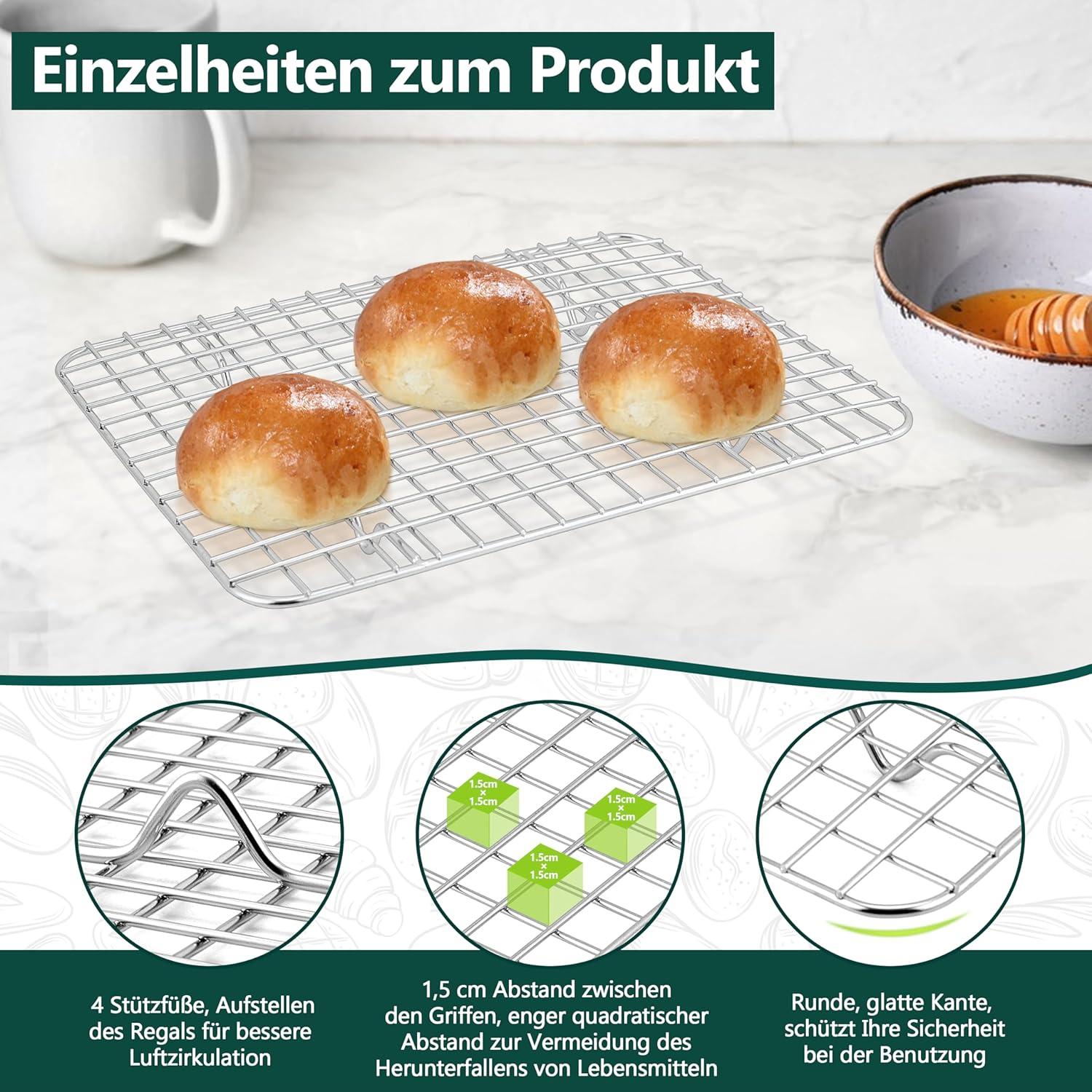 Auskühlgitter Edelstahl Set für Backen & Kühlen 22,2x16x1,8cm