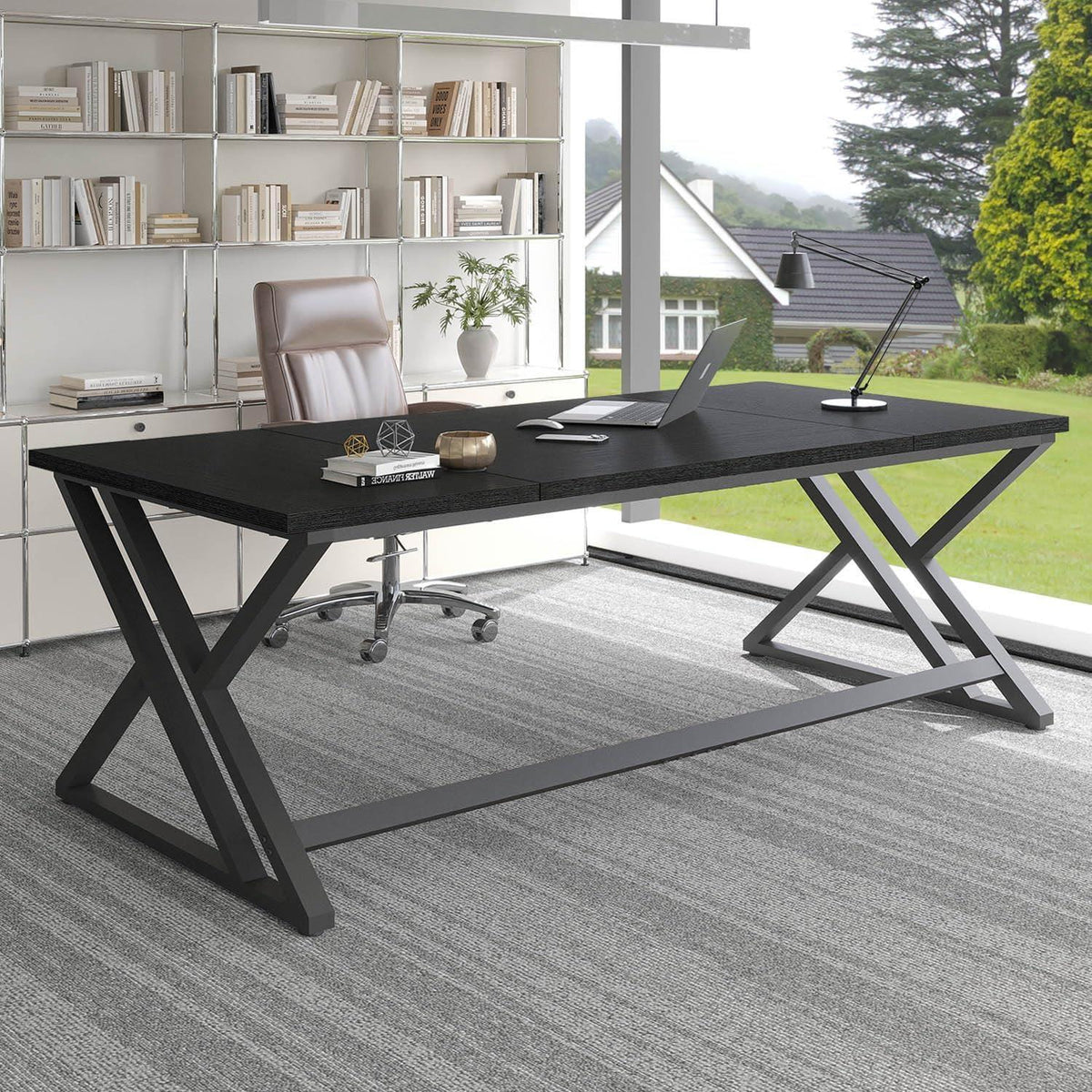 Schreibtisch 180x80 cm Holz Metall Eiche Optik Modern