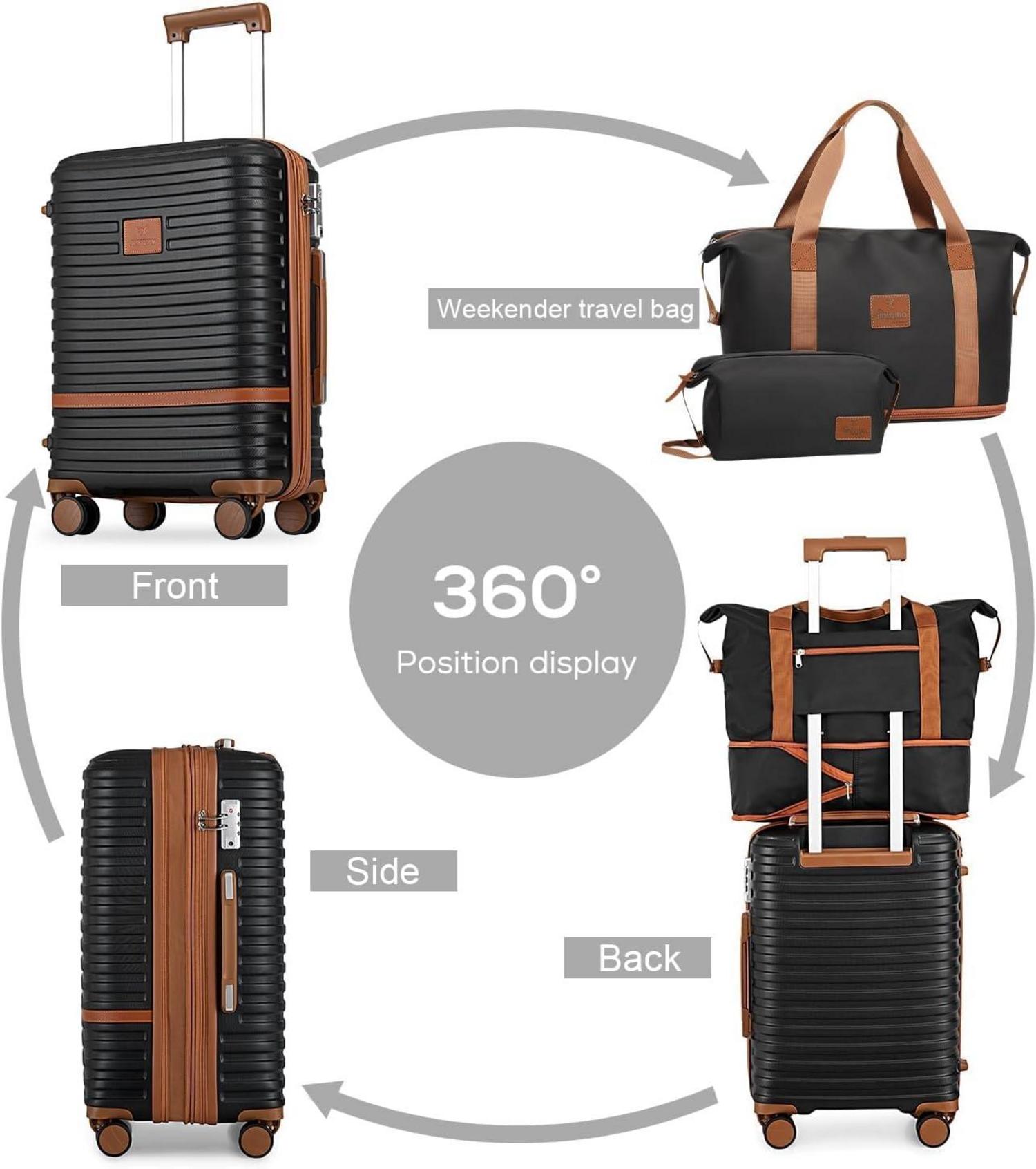 Joyway Koffer Reisekoffer ABS Hartschale Trolley Kofferset TSA-Schloss 4 Rollen inkl. Reisetasche & Kulturbeutel - Schwarz/Braun