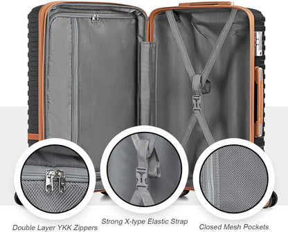 Koffer ABS Hartschale TSA Schloss Handgepäck Set 3tlg Schwarz/Braun