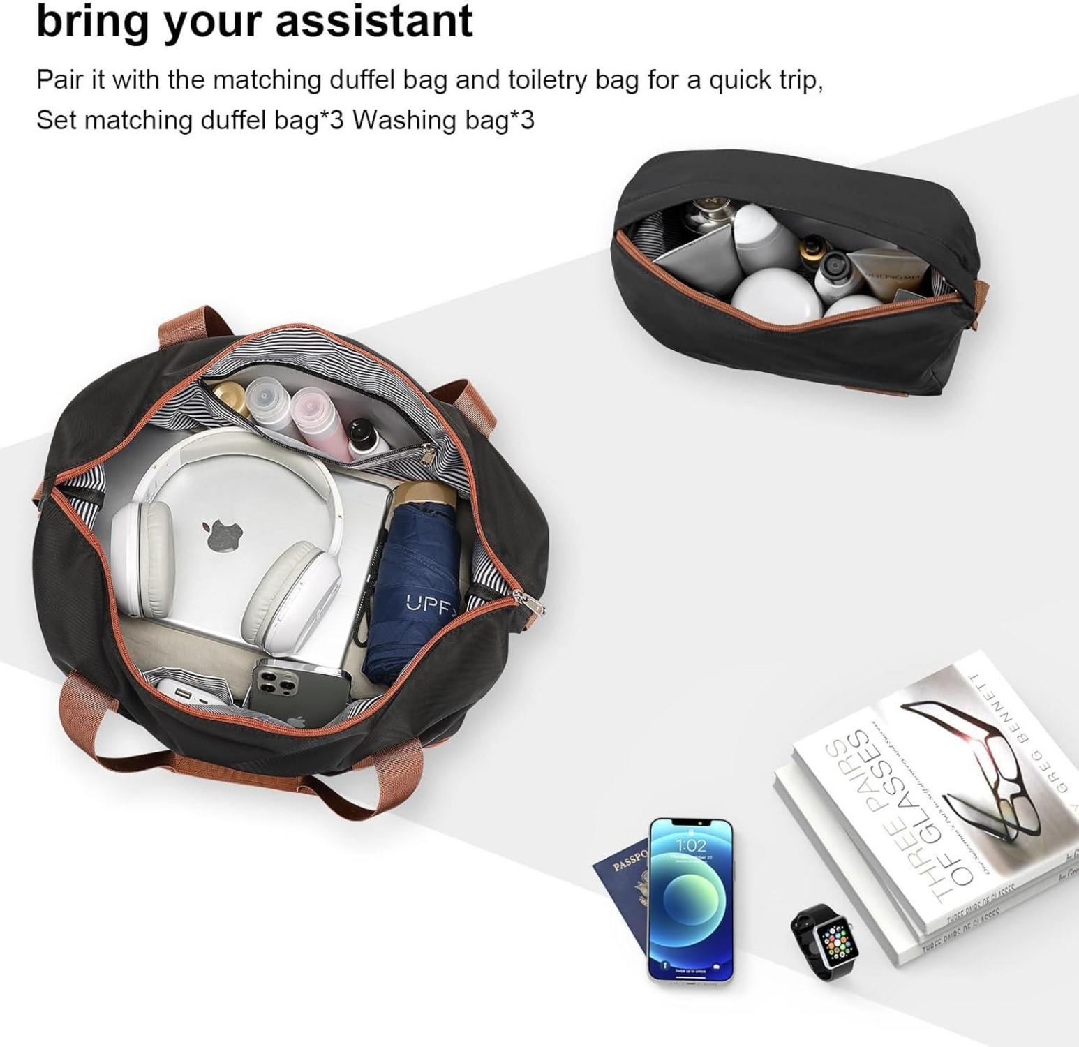 Joyway Koffer Reisekoffer ABS Hartschale Trolley Kofferset TSA-Schloss 4 Rollen inkl. Reisetasche & Kulturbeutel - Schwarz/Braun