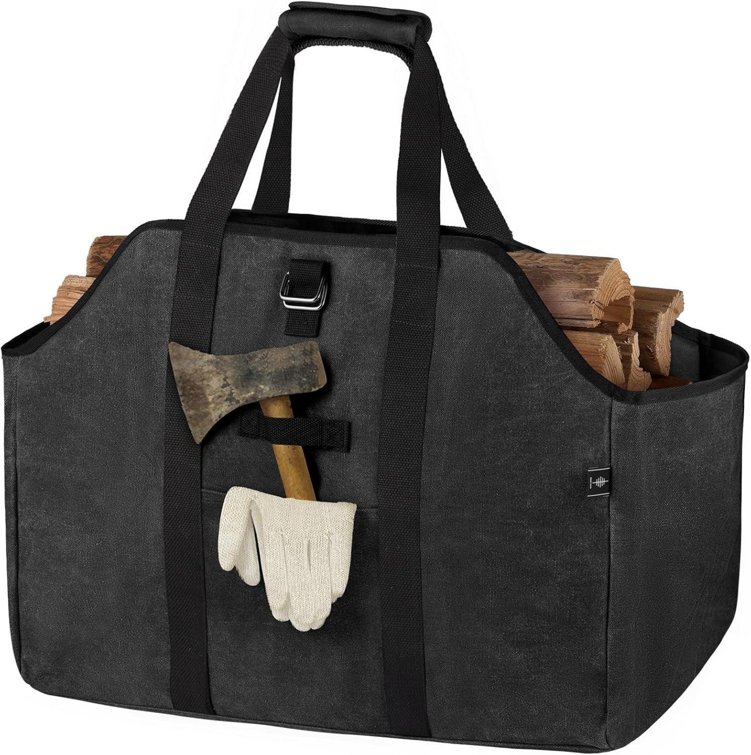 Kaminholztasche aus gewachstem Segeltuch - Extra