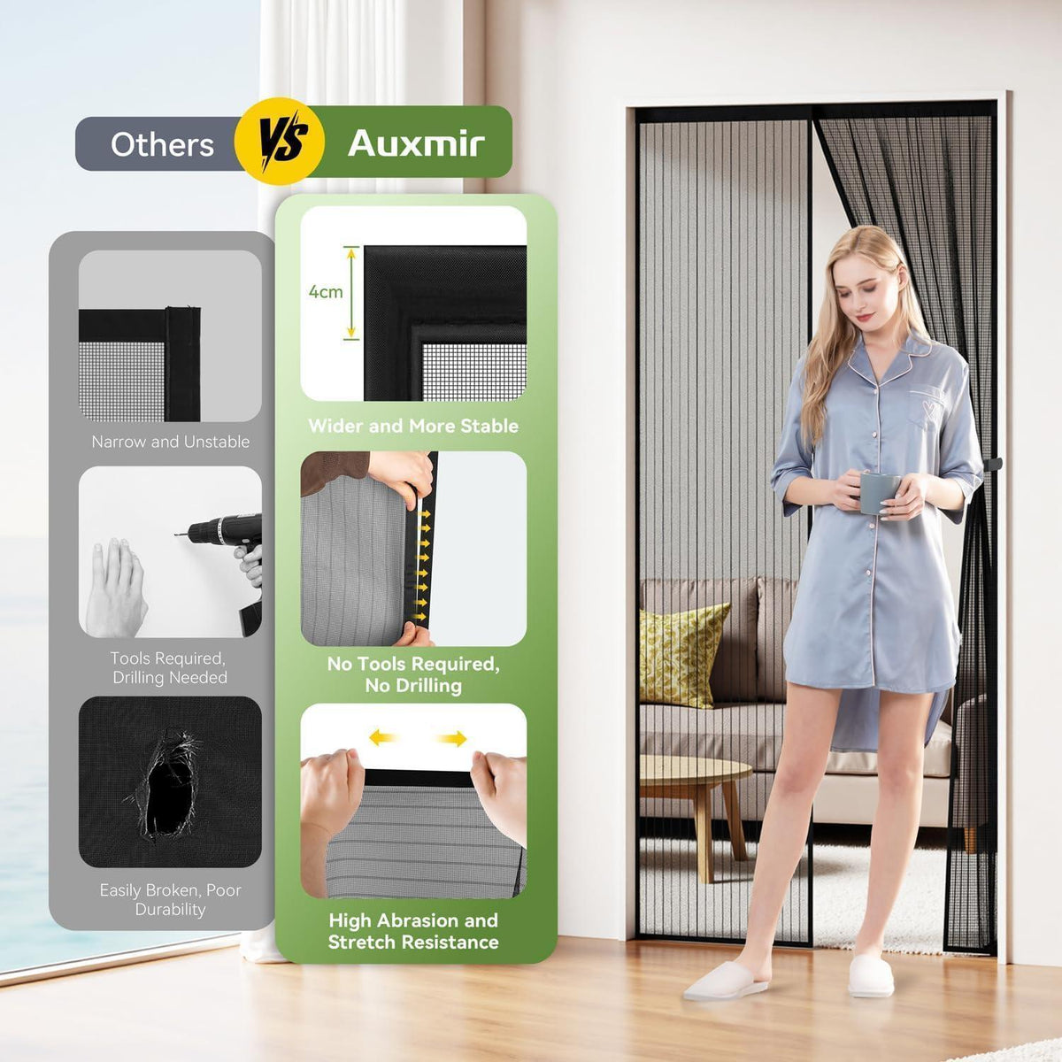 Fliegengitter Balkontür Magnet 90x190cm – Insektenschutz ohne Bohren